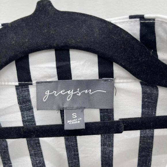 Greysn Black White Stripe Side Zipper Puff Balloon‎ Sleeve Blouse - Picture 7 of 8